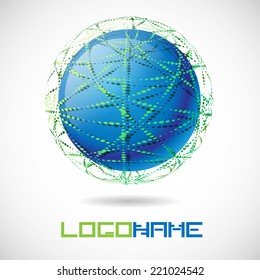 Abstract Blue Orb Sphere With Halftone Dots , Graphic Concept For Your Logo Design , Vector Illustration . 