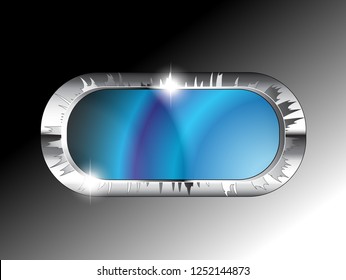 Abstract blue oval background with a silver frame, with space for your text. Vector illustration. 