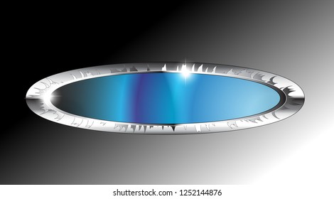 Abstract blue oval background with a silver frame, with space for your text. Vector illustration. 