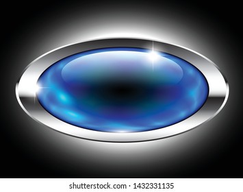 Abstract blue oval background with a silver frame, with space for your text. Vector illustration