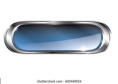 Abstract blue oval background with a silver frame, with space for your text. Vector illustration.