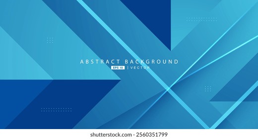 Abstract blue overlap triangle and lights background. Papercut background with straight line and shadow. Blue background with trendy pattern design. Eps10 vector