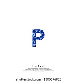 abstract blue P logo letter in dots pattern design concept