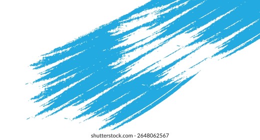 Abstract Blue Paint Brush Stroke on White Isolated Horizontal Background