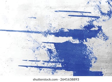 Abstract blue paint splatters and brush strokes on a textured white background artistic design with splashes and grunge elements