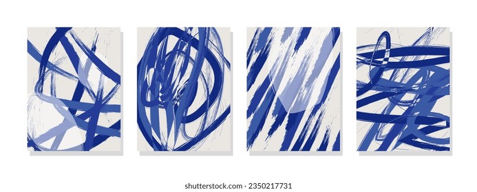 Abstract blue paint strokes on white canvas, a charming painting. Ideal for wall art, covers, wallpapers, banners, flyers, cards, posters, and decorations.