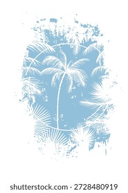 Abstractas palmera azul en una mancha. Imprimir en una camiseta. Dibujado a mano. No IA, Ilustración vectorial