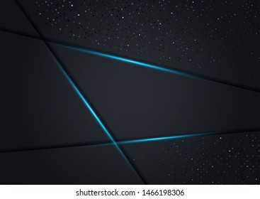 Ilustración vectorial de papel azul abstracto con un patrón de medio tono dorado. Fondo 3d. Ilustración vectorial. Plantilla de diseño de portada