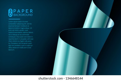 Abstract blue paper background. 3D paper effect. Realistic paper backdrop with space for text. Can use for banner, cover, poster, web, etc.