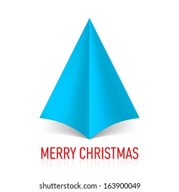 Abstract blue paper Christmas tree. Illustration on white background.