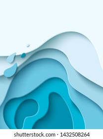 Abstract blue paper cut background with liquid shapes. Modern vector illustration for concept design banner, poster, flyer template. Realistic 3d layered smooth bending objects