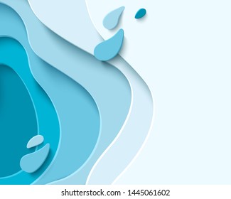 Abstract blue paper cut background with liquid shapes. Modern vector illustration for concept design banner, poster, flyer template. Realistic 3d layered smooth bending objects