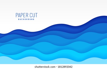 Abstract blue paper cut background with text space or copy space. Simple blue paper cut background. Vector illustration 