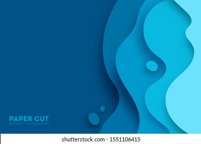 Abstract blue paper cut vector realistic relief. Background template for banners, flyers, presentations.
