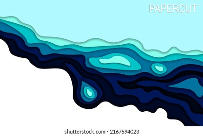 Abstract blue paper cut vector realistic relief. Background template for banners, flyers, presentations.