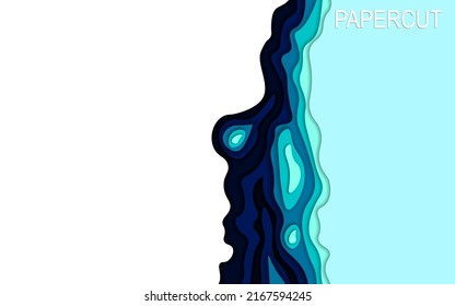 Abstract blue paper cut vector realistic relief. Background template for banners, flyers, presentations.