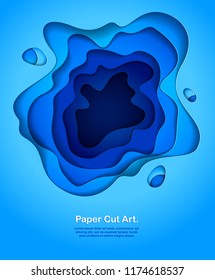 Abstract blue paper cutout curvy shapes layered, vector illustration in paper cut style. layout for business card, presentations, flyers or posters.