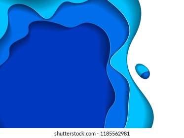 Abstract blue paper cutout curvy shapes layered, vector illustration in paper cut style. layout for business card, presentations, flyers or posters.