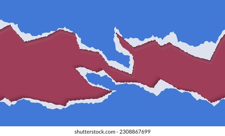 Abstract Blue Paper Torn In Red Background Design