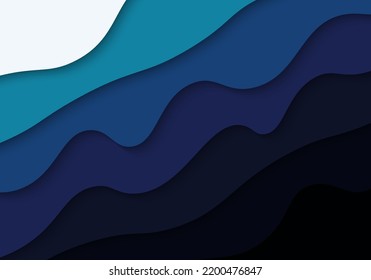 Abstract blue papercut wavy pattern design decorative artwork. Overlapping style with minimal template background. Illustrator