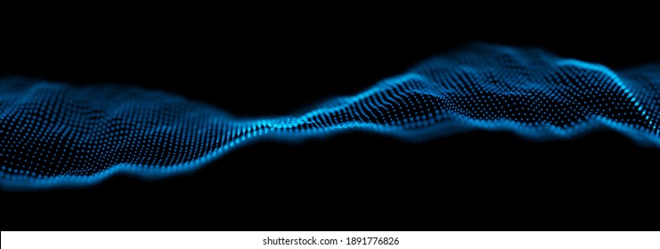 Abstract blue particle background. Flow wave with dot landscape. Digital data structure. Future mesh or sound grid. Pattern point visualization. Technology vector illustration.