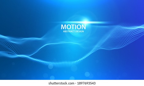 Abstract blue particle background. Flow wave with dot landscape. Digital data structure. Future mesh or sound grid. Pattern point visualization. Technology vector illustration.