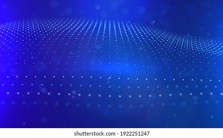 Abstract blue particle background. Flow wave with dot landscape. Digital data structure. Future mesh or sound grid. Pattern point visualization. Technology vector illustration.