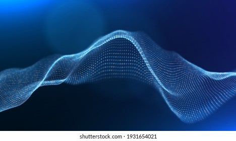 Abstract blue particle background. Flow wave with dot landscape. Digital data structure. Future mesh or sound grid. Pattern point visualization. Technology vector illustration.
