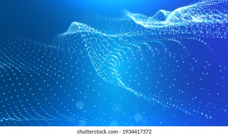 Abstract blue particle background. Flow wave with dot landscape. Digital data structure. Future mesh or sound grid. Pattern point visualization. Technology vector illustration.