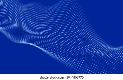 Abstract blue particle background. Flow wave with dot landscape. Digital data structure. Future mesh or sound grid. Pattern point visualization. Technology vector illustration.
