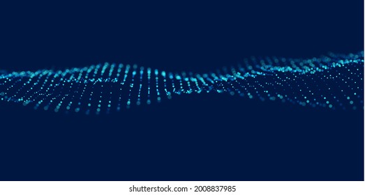 Fondo abstracto de partículas azules. Ola de flujo con paisaje de puntos. Estructura de datos digitales. Malla futura o rejilla de sonido. Visualización de puntos de patrón. Ilustración vectorial de tecnología.