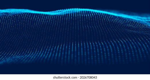 Abstract blue particle background. Flow wave with dot landscape. Digital data structure. Future mesh or sound grid. Pattern point visualization. Technology vector illustration.