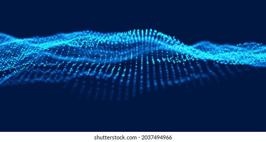 Abstract blue particle background. Flow wave with dot landscape. Digital data structure. Future mesh or sound grid. Pattern point visualization. Technology vector illustration.