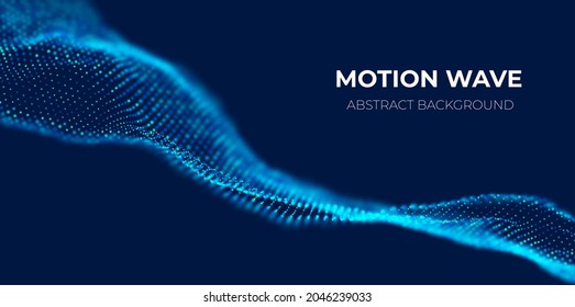 Abstract blue particle background. Flow wave with dot landscape. Digital data structure. Future mesh or sound grid. Pattern point visualization. Technology vector illustration.