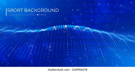 Abstract Blue Particle Background. Flow Wave With Dot Landscape. Digital Data Structure. Future Mesh Or Sound Grid. Pattern Point Visualization.