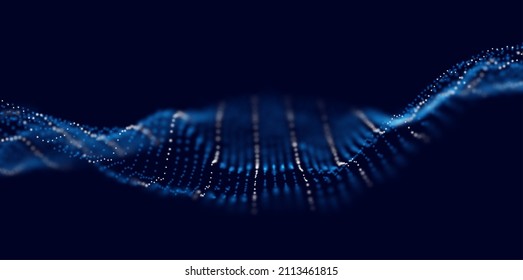 Fondo abstracto de partículas azules. Ola de flujo con paisaje de puntos. Estructura de datos digitales. Malla futura o rejilla de sonido. Visualización de puntos de patrón.