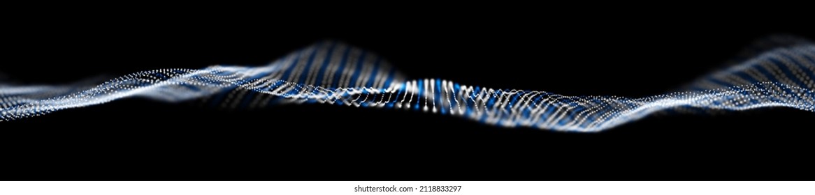 Fondo abstracto de partículas azules. Ola de flujo con paisaje de puntos. Estructura de datos digitales. Malla futura o rejilla de sonido. Visualización de puntos de patrón.