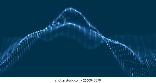 Abstract blue particle background. Flow wave with dot landscape. Digital data structure. Future mesh or sound grid. Pattern point visualization. Technology vector illustration.