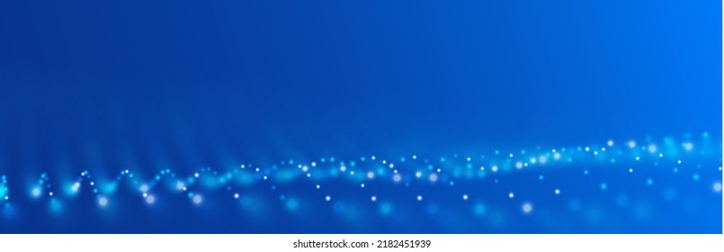 Abstract blue particle background. Flow wave with dot landscape. Digital data structure. Future mesh or sound grid. Pattern point visualization. Technology vector illustration.