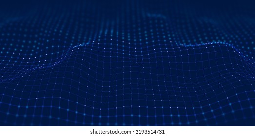 Abstract blue particle background. Flow wave with dot landscape. Digital data structure. Future mesh or sound grid. Pattern point visualization. Technology vector illustration. - Powered by Shutterstock - Get 15% off with code: PIKWIZARD15