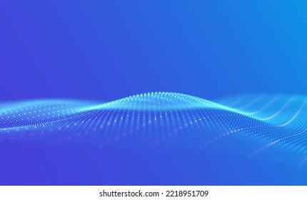 Abstract blue particle background. Flow wave with dot landscape. Digital data structure. Future mesh or sound grid. Pattern point visualization. Technology vector illustration.