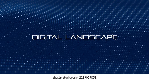 Abstract blue particle background. Flow wave with dot landscape. Digital data structure. Future mesh or sound grid. Pattern point visualization. Technology vector illustration.