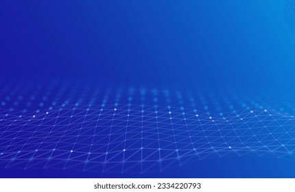 Abstract blue particle background. Flow wave with dot landscape. Digital data structure. Future mesh or sound grid. Pattern point visualization. Technology vector illustration.