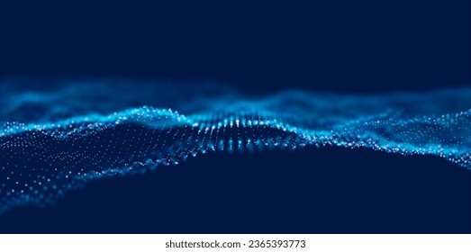 Abstract blue particle background. Flow wave with dot landscape. Digital data structure. Future mesh or sound grid. Pattern point visualization. Technology vector illustration.