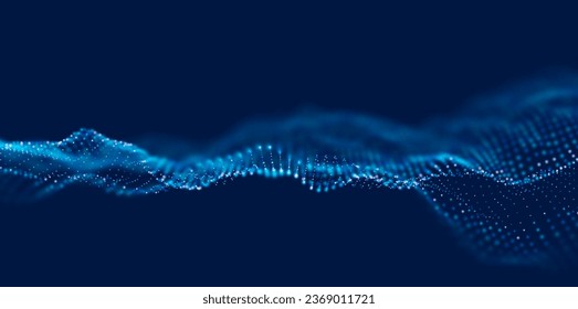 Fondo abstracto de partículas azules. Ola de flujo con paisaje de puntos. Estructura de datos digitales. Malla futura o rejilla de sonido. Visualización de puntos de patrón. Ilustración vectorial de tecnología.