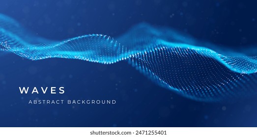 Abstract blue particle background. Flow wave with dot landscape. Digital data structure. Future mesh or sound grid. Pattern point visualization. Technology vector illustration.