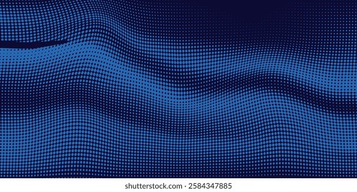 Abstract blue particle background. Flow wave with dot landscape. Digital data structure. Future mesh or sound grid. Pattern point visualization.