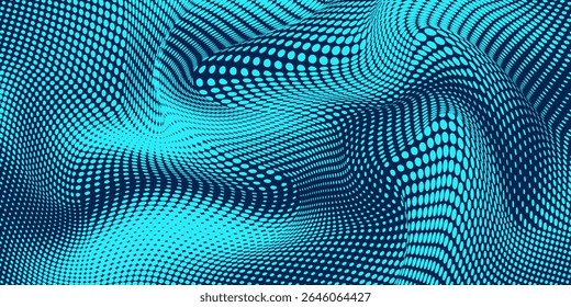 Fundo de partícula azul abstrato. Onda de fluxo com paisagem pontual. Estrutura de dados digitais. Malha futura ou grade de som. Visualização de ponto de padrão. Ilustração do vetor de tecnologia.

