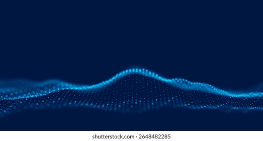 Fundo de partícula azul abstrato. Onda de fluxo com paisagem pontual. Estrutura de dados digitais. Malha futura ou grade de som. Visualização de ponto de padrão. Ilustração do vetor de tecnologia.