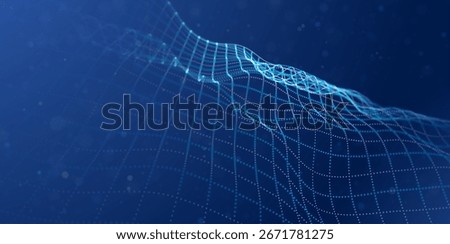 Abstract blue particle background. Flow wave with dot landscape. Digital data structure. Future mesh or sound grid. Pattern point visualization. Technology vector illustration.